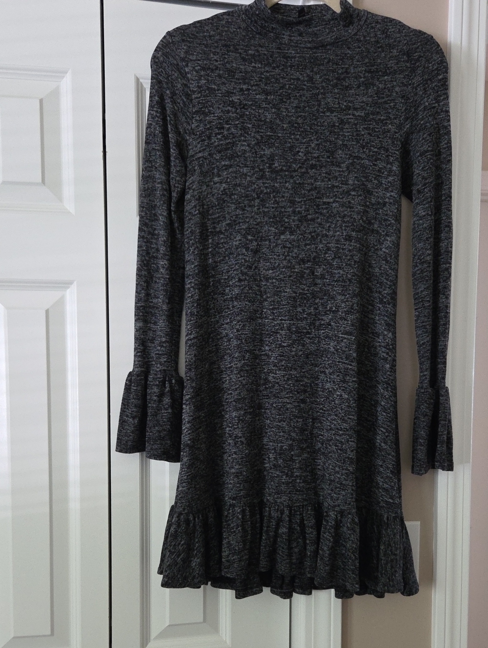 Express Charcoal Ruffle-Hem Long Sleeve Dress